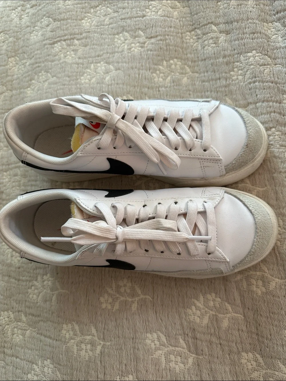Nike Women’s White Leather Platform Sneakers with Black Swoosh